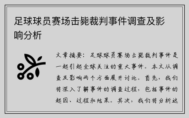 足球球员赛场击毙裁判事件调查及影响分析